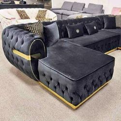 Brand New NOVA ❗Jester Black Velvet Double Chaise Sectional 