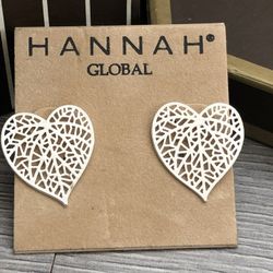 Filigree Silver Tone Heart Earrings 