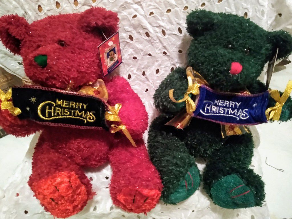 Red and Green plush Christmas Teddy Bears