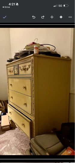 Vintage Victorian engraved yellow dresser