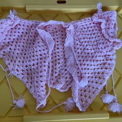 Vintage Toddler Girl Handmade Crochet Poncho Pink 1980’s
