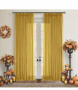 Mustard Yellow 90 Inch Linen Curtains Pinch Pleated For Living Room Bedroom Dining Boho Light Filtering Pinch Pleat Drapes Hooks Rings Back Tab Semi S