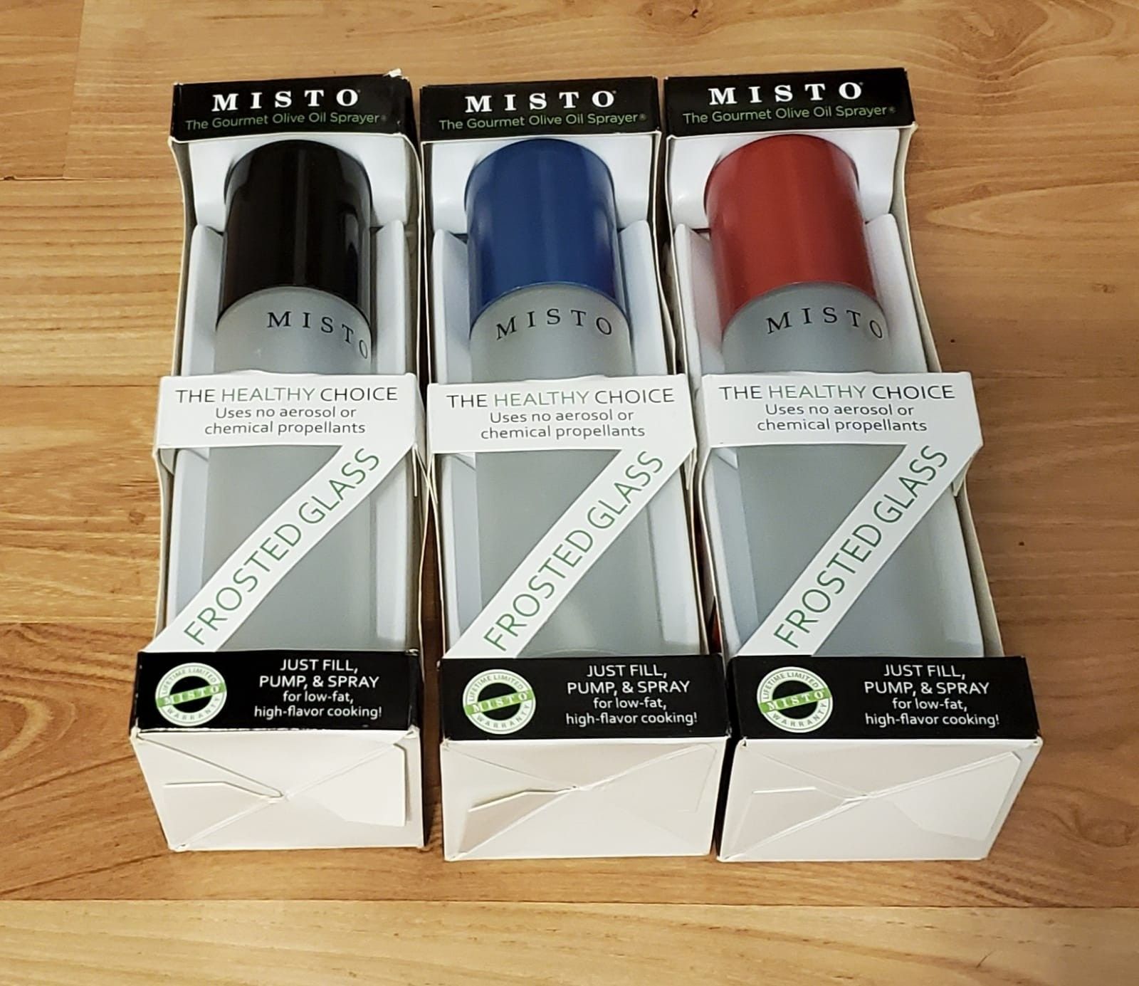 Best OFFER NEW Set of 3 Misto The Gourmet Frosted Glass Bottle Olive Oil Sprayer