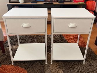 White Metal Nightstands with Drawer – Set of 2