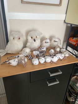 White Owl and Bird Figurine Decor Set