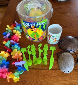 LOT Hawaiian Ice Bucket Coffee Cup Plastic Silverware ALL FOR