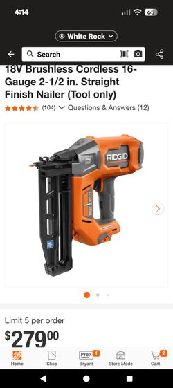 16 gauge straight nailer Ridgid 18v