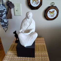 $25 - Concrete Statue Of Indian Sitting On Black Base
