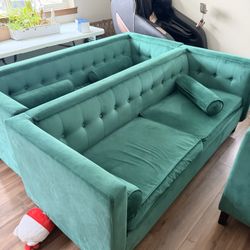 3 Piece Green Suede Couches