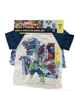 Spiderman Hulk Captain America Marvel 3 pc boys pajama pj set sz 5 NWT shirt short pants Superhero Gift