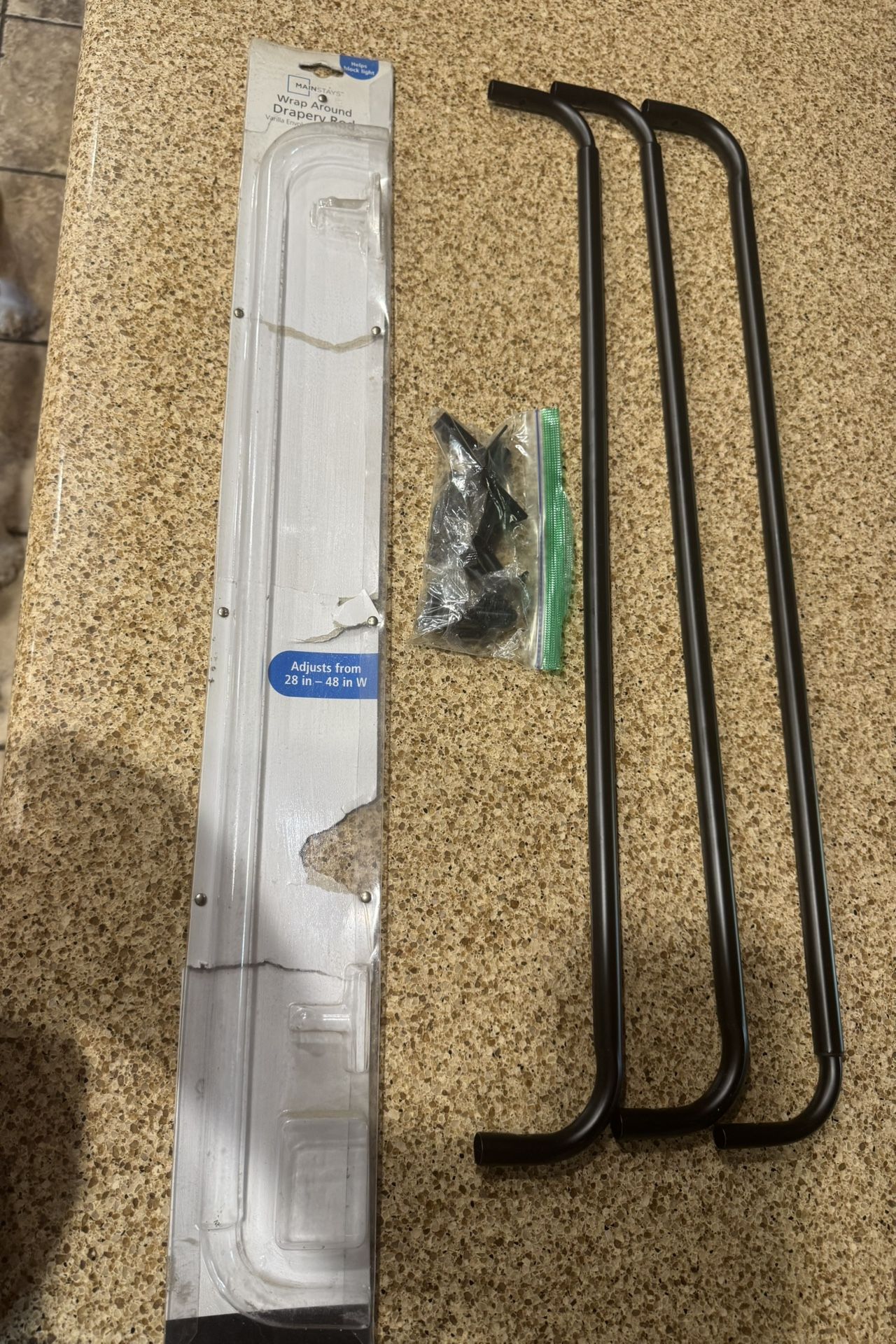 3 Wrap Around Curtain Rods/28-48in/Opened But Never Used