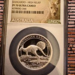 2015 P $1 Australia High Relief 1 oz Silver Kangaroo NGC PF70 one of first 2500