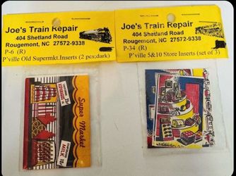Plasticville Train Window Sign Store Inserts Supermarket & 5 & 10 $5 for both packs together