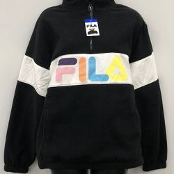 NWT FILA Black Logo Fleece Quarter 1/4 Zip Pullover Sweatshirt Women's Size L