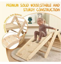 Wooden Pikler Triangle Climbing Set with Ramp