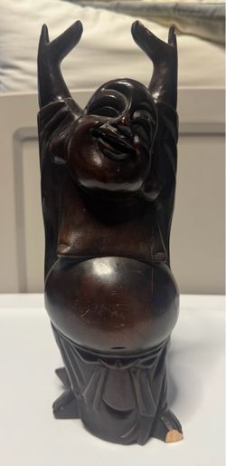 Dark Wood Laughing Buddha Statue