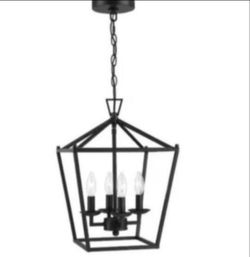 Hukoro Alfa 12 in. 4-Light Geometric Cage Lantern Pendant Light with Mate Black finish
