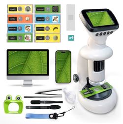 Microscope for Kids with 12 Slides 200X-1000X 2.4" Screen Digital Handheld Kids
