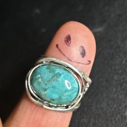 Vintage Sterling Silver 925 Israel Oval Turquoise Bypass Ring Size 8