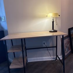 Wooden Desk With Lamp 