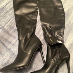 New Black Faux Leather Boots