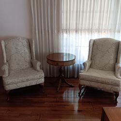 Pale Lime Green Vinatge Wingback Amrchairs  With Floral Upholstery $485 OBO 