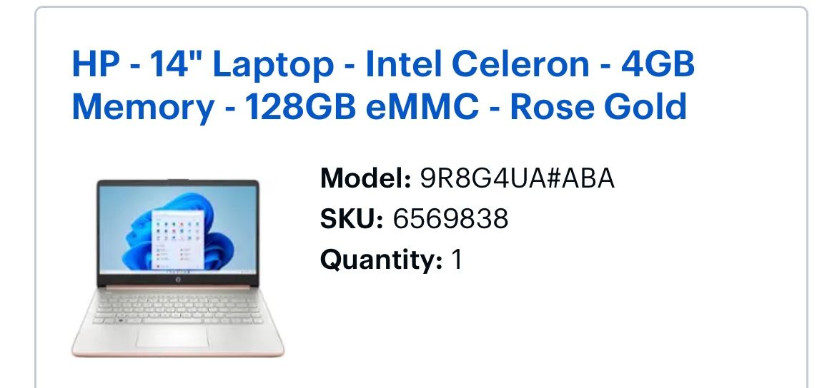 HP - 14" Laptop - Intel Celeron - 4GB Memory - 128GB eMMC - Rose Gold