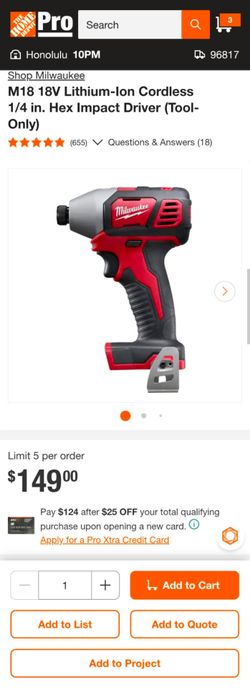 Milwaukee M18 Cordless 1/4 in. Hex Impact Driver