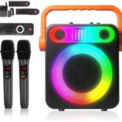 VTSGN Portable Bluetooth Karaoke Machine for Adults – PA System with 2 Wireless Microphones, Disco Lights, Perfect for Outdoor Parties & Family Gather