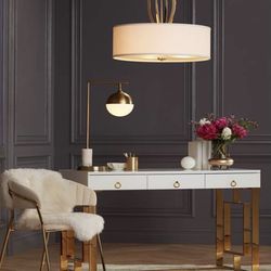 Baccarat 47" Wide White Lacquer and Gold Writing Desk