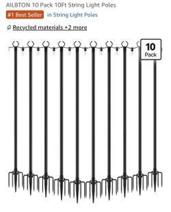 Pack of 10, 10ft string light poles