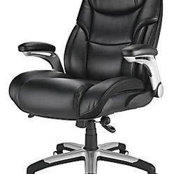 Realspace® Torval Big & Tall Bonded Leather High-Back Computer Office Chair, Black/Silver, BIFMA Compliant