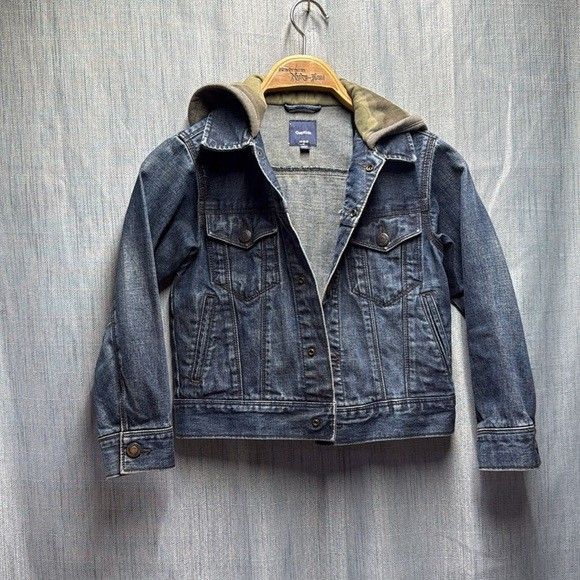 GAP Blue and Gray Jean Jacket with Hood size small
