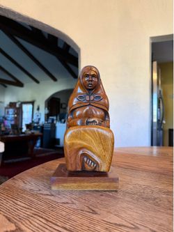 Vintage Hand Carved Wooden Mother And Child Ethnic Carving 10.5” Marking on Back