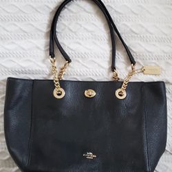 Small Coach Black Leather Tote Bag