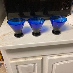 Three Beautiful Cobalt Blue Libby Cocktail Glass