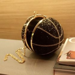 Black Swarovski Rhinestone Basketball Purse 7.48 Inch  