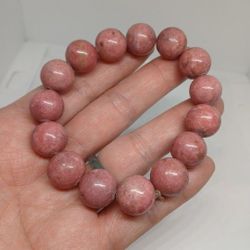 Natural Pink Rhodolite Gems Strestchy Bracelet 14mm 