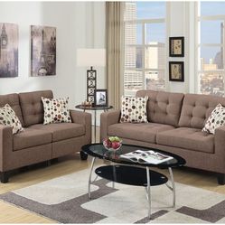 2 PC SOFA SET LIGHT COFFEE NEW IN BOX ☎️ 1714586,2564 PICK UP PRICE 