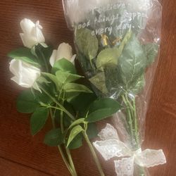 Real Touch White Roses - Long Stem