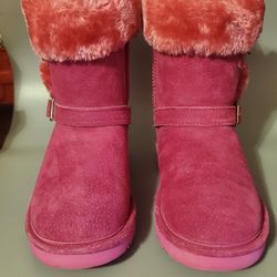 Leather Lamo Faux Fur Boots Size 6 Hot Pink