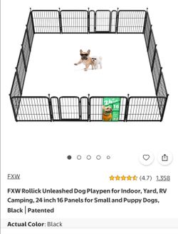 FXW Rollick Unleashed Dog Playpen for Indoor, Yard, RV Camping, 24 inch 16 Panels for Small and Puppy Dogs, Black