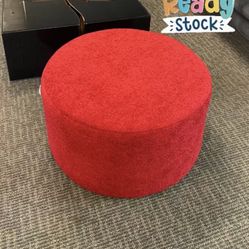 Red Boucle Round Ottoman