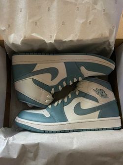 Air Jordan 1 Mid Teal and Cream Sneakers
