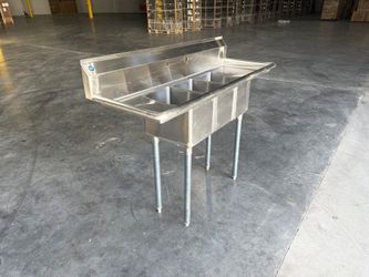 HN-C3T101410-12LR 54 ins Stainless Steel 3 Compartment Sink NSF