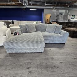 1.4 Retail - Ashley Furniture Gray Corduroy Sectional Couch - Like New - Delivery Available