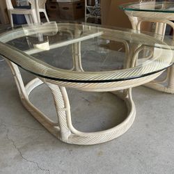 Rattan With Thick Glass. Coffee Table And Matching End Table $75 For The Pair . 