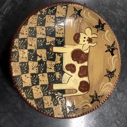 8.5” fire glazed stone wear cow plate
