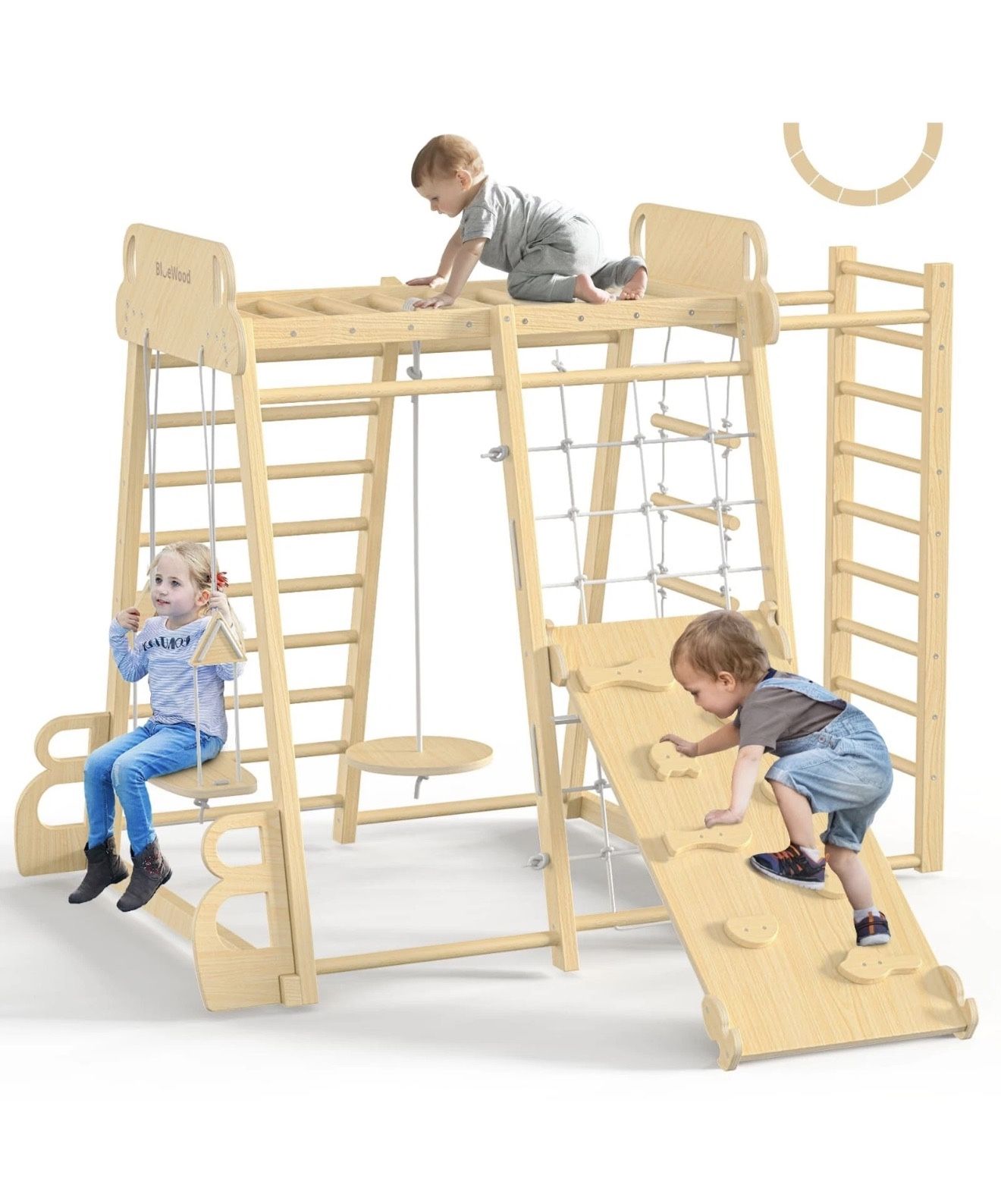 BlueWood Upgraded Indoor Playground 9-in-1 Jungle Gym Kids Climbing Toys, Wal...