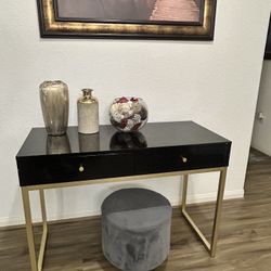 Black & Gold Desk/ Vanity And Console Table